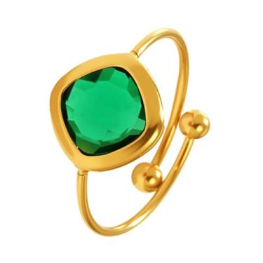 Imagem de Anéis de Declaração de Vidro Cristal Delicados para Mulheres Senhoras Aço Inoxidável Fina Aliança de Casamento Coquetel Ajustável Banhado a Ouro Envoltório Geométrico Anel de Empilhamento de Dedo