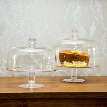Imagem de PRATO BOLO COM PÉ COM TAMPA VIDRO 22x24x24cm TRANSPARENTE