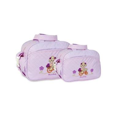 Imagem de Kit Bolsa Sacola Maternidade Viagem Bebê Bordado Mave Baby, Lilás