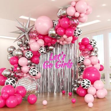 Imagem de BAUANOOY Decorações Para Festa De Cowgirl Disco Com Balões Rosa Choque Estampa Vaca Prateada E Franjas, Cortina Chá Bebê, Aniversário, Despedida Solteira