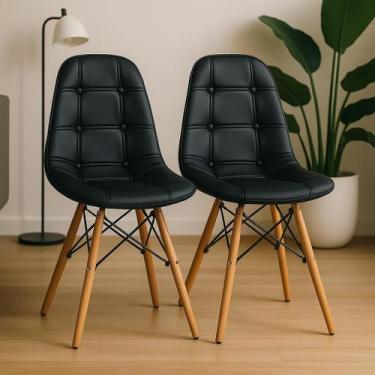 Imagem de Kit 2 Cadeiras Charles Eames Eiffel Botone Base Madeira Preta - Cadeir