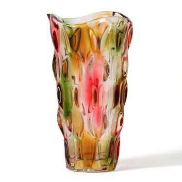 Imagem de CEMABT Vasos de vidro de 24 cm, 1,5 kg, inquebráveis, espessos, para mesas, centros de mesa, vasos de flores grandes, coloridos, vintage e transparentes, para buquês, presentes exclusivos (rosa