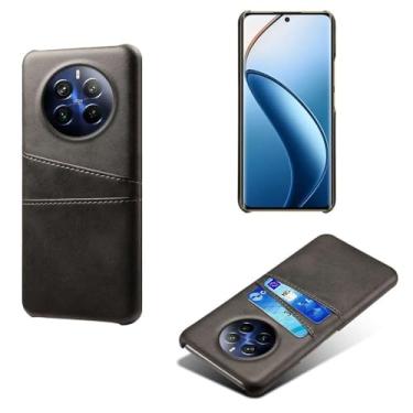 Imagem de Capas Compatível com OPPO Realme 12 PRO+ 5G,tampa protetora de couro falso,design de saco de cartão com 2 fendas de cartão atrás,proteção anti-impressão digital e anti-gota-Black