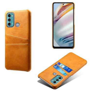 Imagem de Capas Compatível com MOTO G60,Caso de couro PU-Tampa de telefone a prova de choque com 2 slots de cartão,Proteção anti-impressão digital e anti-gota-Yellow