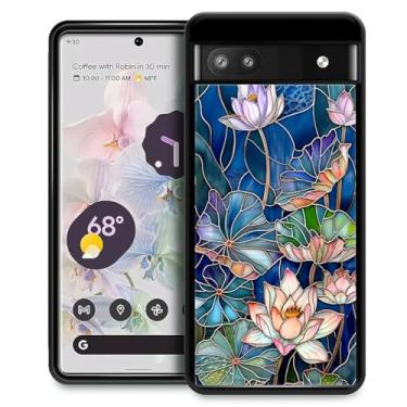 Imagem de WANKBLC Capa compatível com Google Pixel 6A, proteção à prova de choque para homens mulheres antiderrapante para Google Pixel 6A padrão louco flores de lótus folhas vitrais