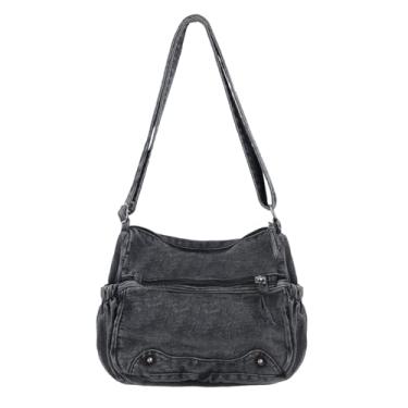 Imagem de Avirl Bolsa tiracolo jeans casual bolsa transversal bolsa grande capacidade, Preto