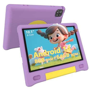 Imagem de VCFNXLS Tablet infantil de 10 polegadas, Android 14 Octa Core, 8 GB de RAM + 64 GB de ROM, expansão de 1 TB, tela HD, Wi-Fi, tablet infantil com capa à prova de controle dos pais
