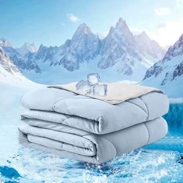 Imagem de warmcloud Cobertor refrescante king size cobertores refrescantes para pessoas que dormem quentes edredom respirável refrescante verão edredom fino king size edredom refrescante azul e cinza