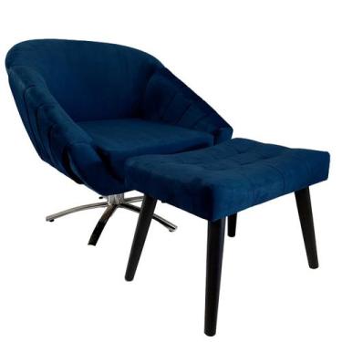 Imagem de Kit Poltrona Giovana Giratória Cromado, Puff Capitonê Luxo e Almofadas