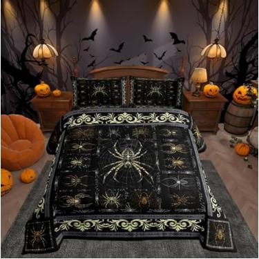 Imagem de Castle Fairy Conjunto de edredom casal de teia de aranha, animais góticos, meninos, meninas, decoração de quarto de adolescentes, tema de Halloween, microfibra macia, 3 peças