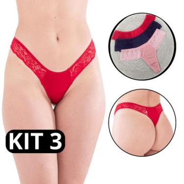 Imagem de Kit 5 Calcinha Fio Dental Renda Tanguinha Barata Lingerie Moda Intima 