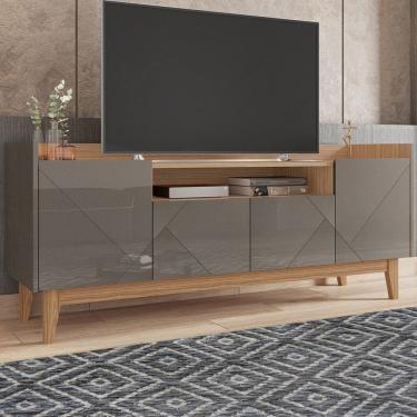 Imagem de Rack para TV Até 60 Polegadas Belmonte 4 Portas Cinza Perola/Noce - Pnr Móveis