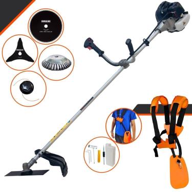 Imagem de Aparador de Grama Lateral À Gasolina Anmax CG430B 43cc 1,7HP 2T Completa C/ Carretel de Nylon + Faca 2 Pontas + Faca 3 Pontas + Escova Rotativa de Aço