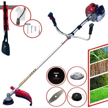 Imagem de Roçadeira Podador de Grama Kawashima BCJ431L À Gasolina 2T 43cc 1,7HP Completa Com Carretel de Nylon + Faca 2 Pontas + Faca 80 Dentes + Escova de Aço