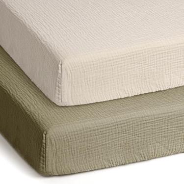 Imagem de Pacote e lençóis de musselina lulumoon: lençol com elástico de algodão para colchão e playard 4momsPack N Play