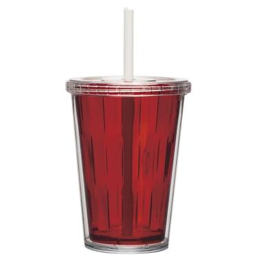 Imagem de Copo Duplo Multiuso 670ml Com Tampa Canudo Liso Personalizar Cor:vermelho