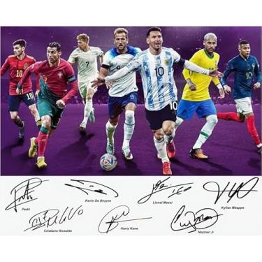 Imagem de IDOLUSTER Soccer Champion Superstar Group Foto Messi, Ronaldo, Mbappé, pôster assinado para quarto de crianças, quarto, decoração de parede - impressões de arte em tela para homens, adolescentes