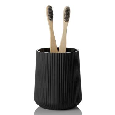 Imagem de Suporte de escova de dentes preto fosco listrado para escovas de dentes elétricas organizador de banheiro para pasta de dente crianças e adultos