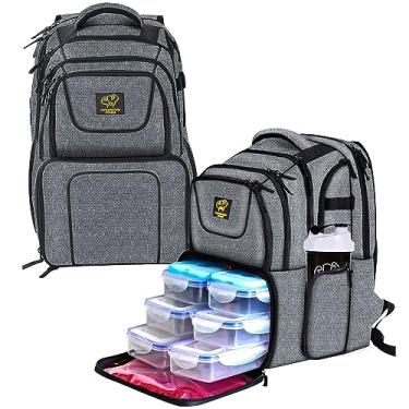 Imagem de Mochila de preparação de refeições para fitness 2020 atualizada 519 à prova d'água e térmica, mochila de lanche para caminhada, mochila para homens e mulheres, mochila mais fria com 6 recipientes de refeição à prova de vazamento e 2 pacotes de gelo cinza