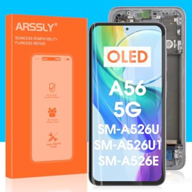 Imagem de Tela de substituição OLED para Samsung Galaxy A56 para Samsung A56 5G LCD Display Touch Screen Digitalizador Assembléia SM-A566V, SM-A566B, SM-A566E (preto com moldura, impressão digital)