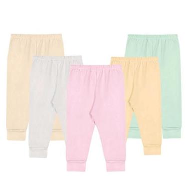 Imagem de Kit 5 Pçs Calça Mijão Liso Suedine Vira Pé Enxoval Bebê - Koala Baby, 