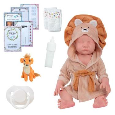 Imagem de Boneco Reborn Leãozinho Realista com Bolsa Fraldas Mamadeira - Cegonha