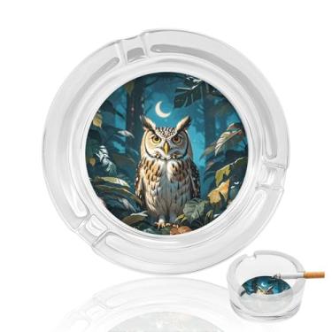 Imagem de Cinzeiro de vidro de cristal exótico noturno de coruja, cinzeiro redondo para fumar de vidro resistente, portátil, decorativo, moderno, para uso em casa, escritório, interior, exterior, pátio