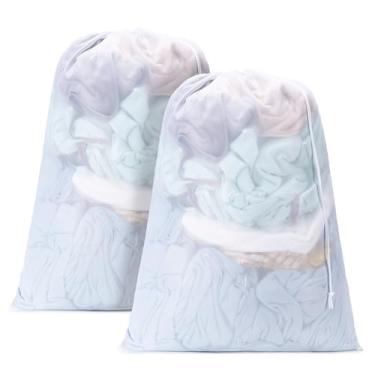 Imagem de Aegero Pacote com 2 sacos de roupa de malha GG, organizador de roupas sujas lavável na máquina com cordão e etiqueta de identificação, forro grande para cesto de roupa suja suficiente para lavanderia