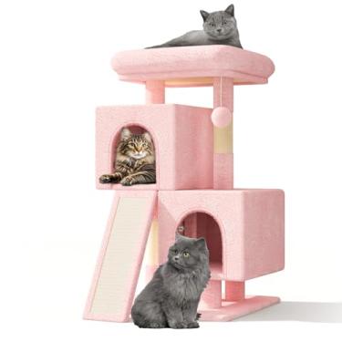 Imagem de Athena Collection Árvore de gato pequena, moderna torre de árvore de gato fofa de 86 cm com poste arranhador, 2 plataformas de atividades em condomínio e bola de jogo para uso interno, rosa