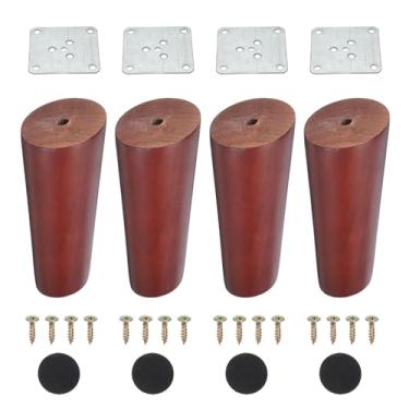 Imagem de PATIKIL Pernas de móveis de madeira, 4 peças de perna de sofá cônica de substituição de 12 cm para cadeira, sofá, cama, mesa de café, nogueira vermelha