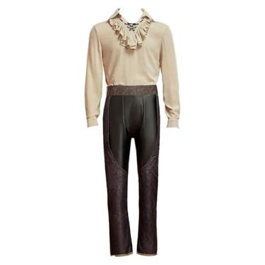 Imagem de Cosplay.fm Conjunto masculino de camisa e calça renascentista medieval steampunk cosplay jogo pirata vampiro vitoriano, Bege, M