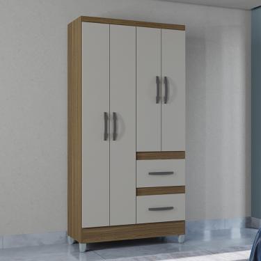 Imagem de Guarda Roupa Solteiro 4 Portas 2 Gavetas com Pés Capri Poquema - Castanho/Off White