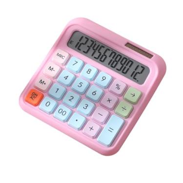 Imagem de Calculadora de desktop 12 dígitos LCD LCD Exibir grande botão de teclado mecânico Bateria solar operado para estuntes de escritório em casa, gradiente de contadores rosa verde (Rosa)