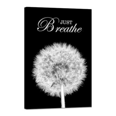 Imagem de YIOZHAOFH Just Breathe Canvas Wall Art Zen Pictures Yoga Quotes Artwork for Bathroom Wall Decor Black and White Meditation Dandelion Picture Print for Relaxing Office (16C x 24W)