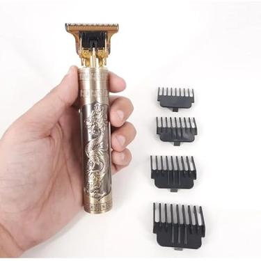 Imagem de Máquina de Cortar Cabelo Recarregável USB, à Prova D'água, 120 Minutos de Autonomia, com 4 Pentes, Dourada