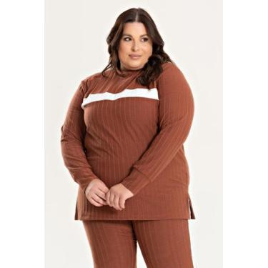 Imagem de Blusa Feminina Plus Size Confort Ribana Milano C/ Faixa Contrastantes 