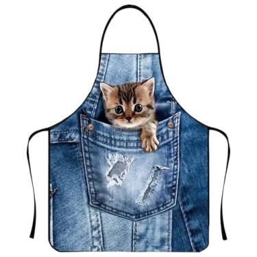 Imagem de Avental impermeável, avental de gato fofo de 61 x 80 cm com alça ajustável para cozinha, cozinha, jardinagem, churrasco