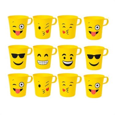 Imagem de Kit De Canecas Copo Xícara De Emoji Plástico Smile Crianças Rostinho Carinha (12)
