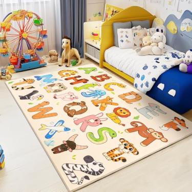 Imagem de Bolacrom Tapetes infantis para sala de jogos, tapete educativo para aprender o alfabeto ABC, macio, lavável na máquina, tapete de animal fofo antiderrapante para sala de aula, berçário, tapete de