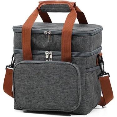 Imagem de Bolsa Térmica Grande 10L com Alça Ajustável, 2 Compartimentos, Isolamento 6-7 Horas, Impermeável (Cinza)