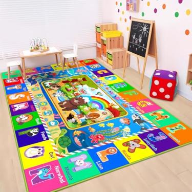 Imagem de LTKOUGFAM Tapete infantil ABC, tapete infantil de animais da floresta, para sala de jogos de meninas e meninos, tapete dobrável para bebês e crianças pequenas engatinhando (verde, 192 x 159 cm)