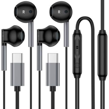 Imagem de Fones de ouvido tipo C com fio para Samsung Galaxy A17 Z Flip 7 FE Fold 7 A16 A56 5G S25 Ultra S24 S23 S22, pacote com 2 fones de ouvido USB C com fio com microfone para iPhone 16e 16 Pro Max 16 15