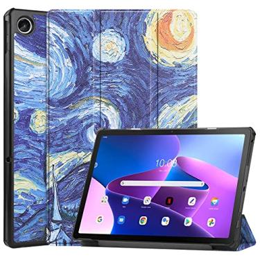 Imagem de GWYLH Capa protetora inteligente de couro leve com dobra tripla para Lenovo Tab M10 Plus 10,1 polegadas 3ª geração TB-328F Star Night