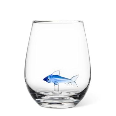 Imagem de Abbott Collection Taça de vinho cálice sem haste com ícone de tubarão - Taça, azul/transparente, 11,4 cm A (567 g)