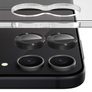 Imagem de Suoman Pacote com 2 protetores de lente para câmera Samsung Galaxy Z Flip 7, [linhas de CD] capa de lente de vidro temperado estilo textura de metal [assistência de posicionamento] - Preto