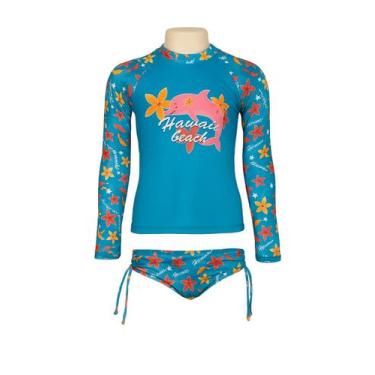 Imagem de Kit Piscina/praia - Blusa Térmica Proteção Uv50+ E Biquíni - Tubarão S