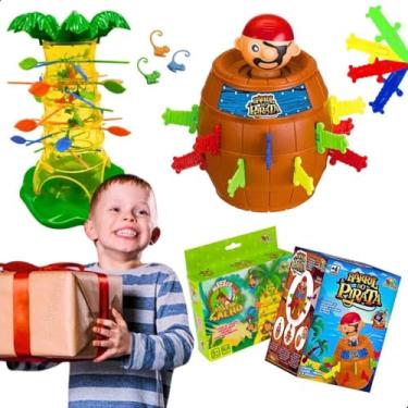 Imagem de Brinquedos Educativos Kit Duplo Jogos Criança Diversão Interativa Macaco Saltitante Cada Macaco No Seu Galho Barril Pirata Jogo Piratinha Saltador Presente Infantil Aniversário Natal