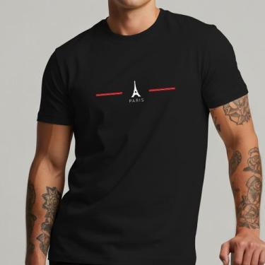 Imagem de Camiseta Masculina Paris Torre Eiffel Algodão Estampa Minimalista Casu