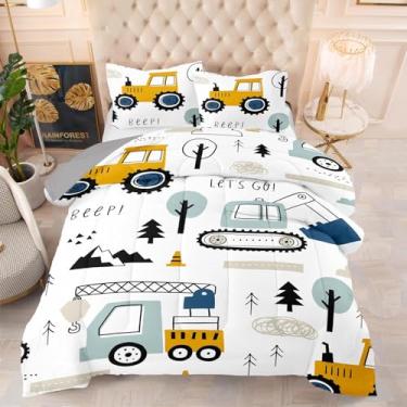 Imagem de ZZXHG Conjunto de edredom infantil casal com desenho animado de carro, roupa de cama macia para todas as estações, conjunto de cama tingido catiônico, 3 peças, 1 edredom (201 x 228 cm) e 2 fronhas (51