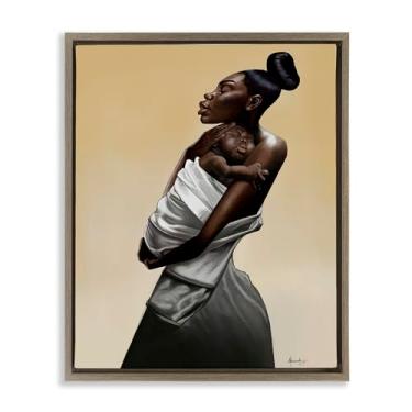 Imagem de Stupell Industries Mãe e Filho Ternura Marrom Emoldurado Tela Flutuante Arte Design de Parede por Manasseh Johnson Sr, 80 x 63 cm